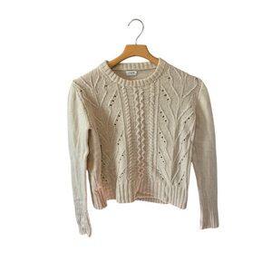 J Crew Factory Cozy Cream Cable Knit Wool Blend Pullover Sweater Small